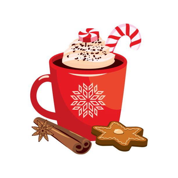 Cup of cocoa with whipped cream vector. Sweet winter drink icon isolated on a white background. Christmas beverage with candy cane vector